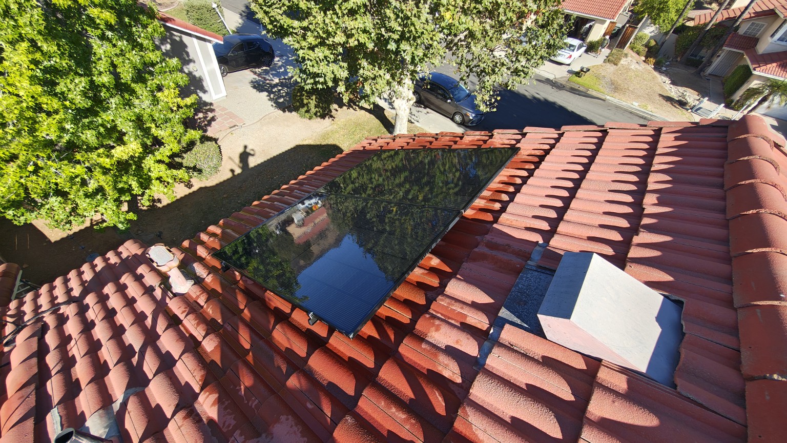 Two-story rooftop solar panels after cleaning
