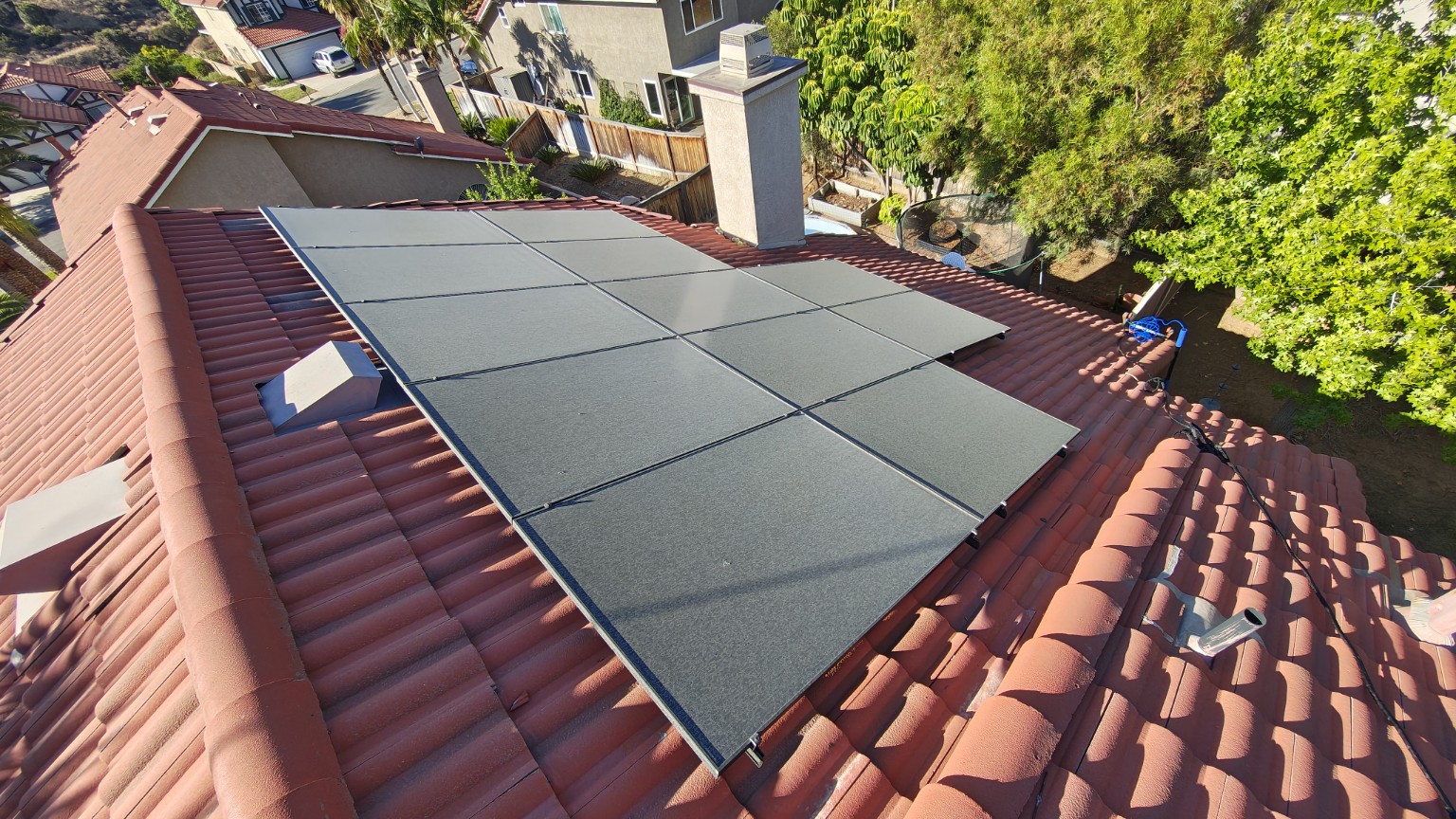 Second-story solar array before cleaning